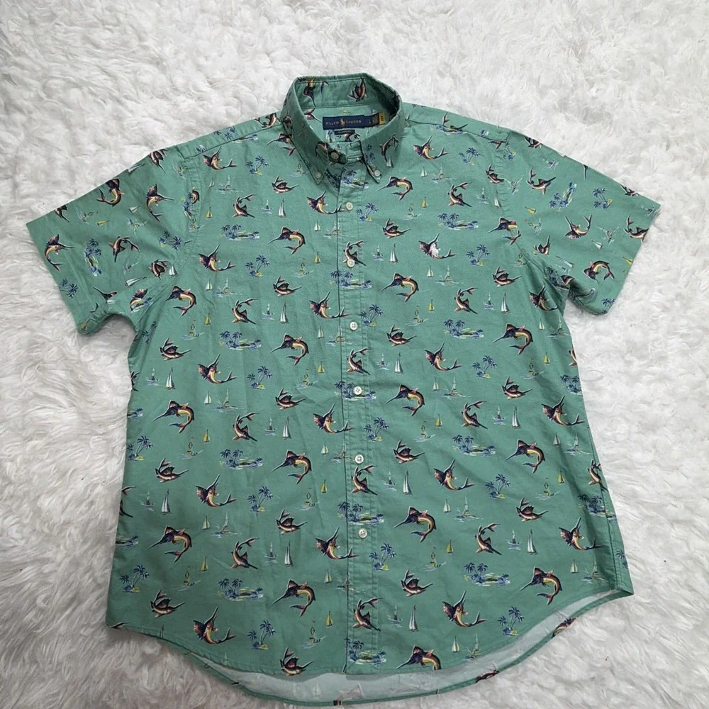 Polo Ralph Lauren Men's Large Shirt Sailing All Over Print Button Up Fish Island